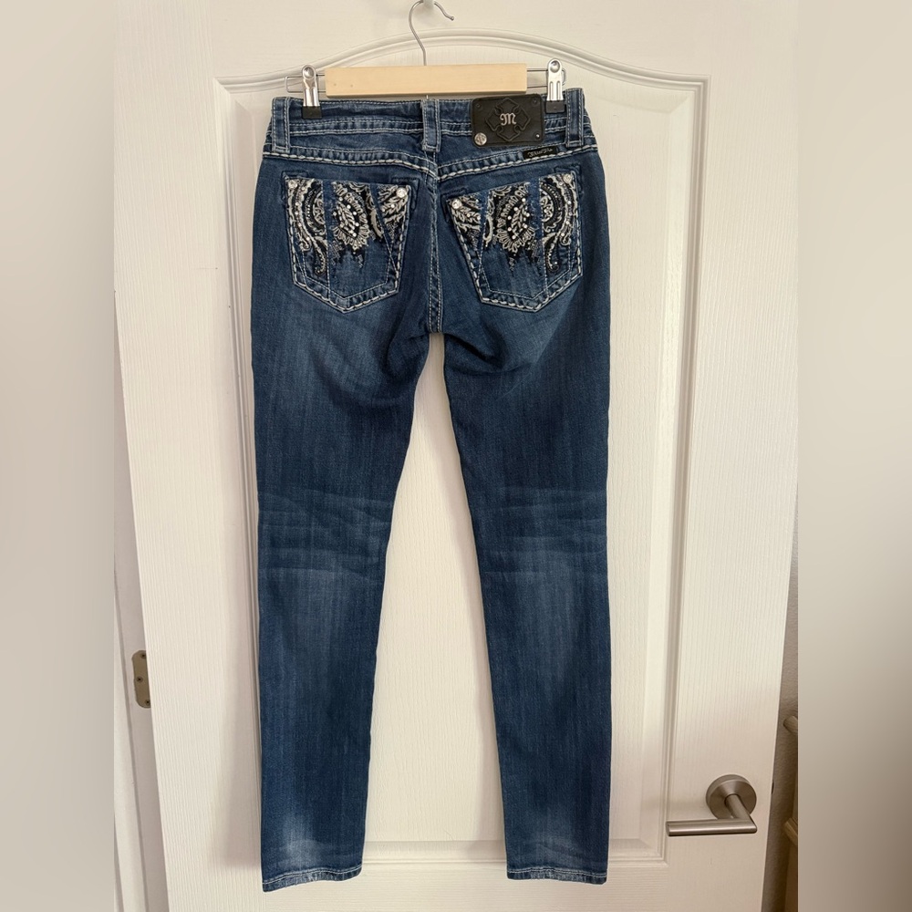 Miss Me Jeans Dark Blue Skinny Jeans with Embellished Pockets